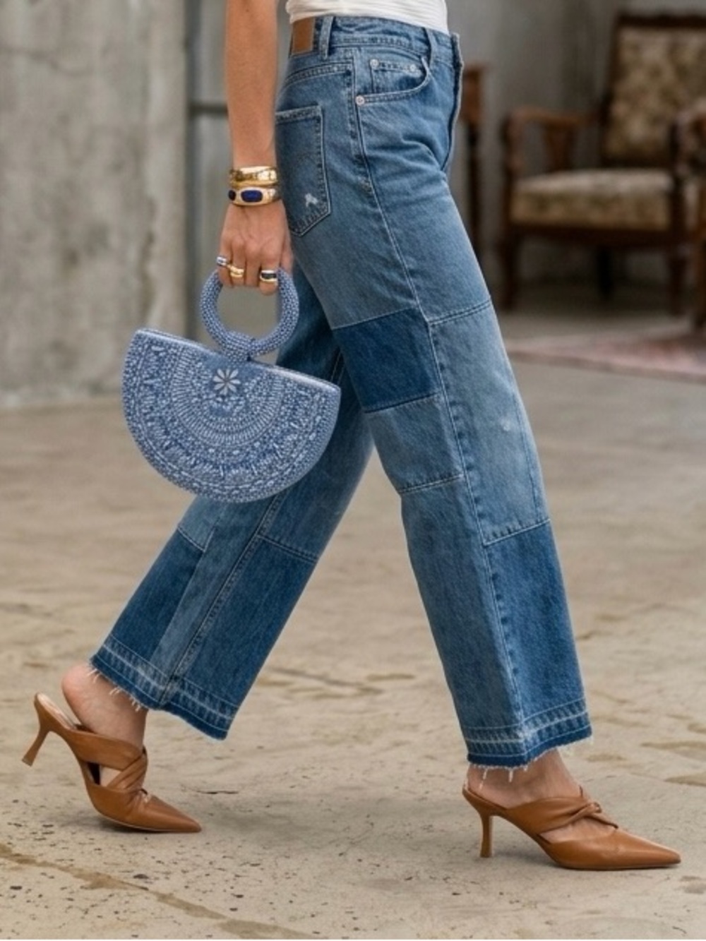 Beautiful handcrafted viral blue beaded half moon purse
